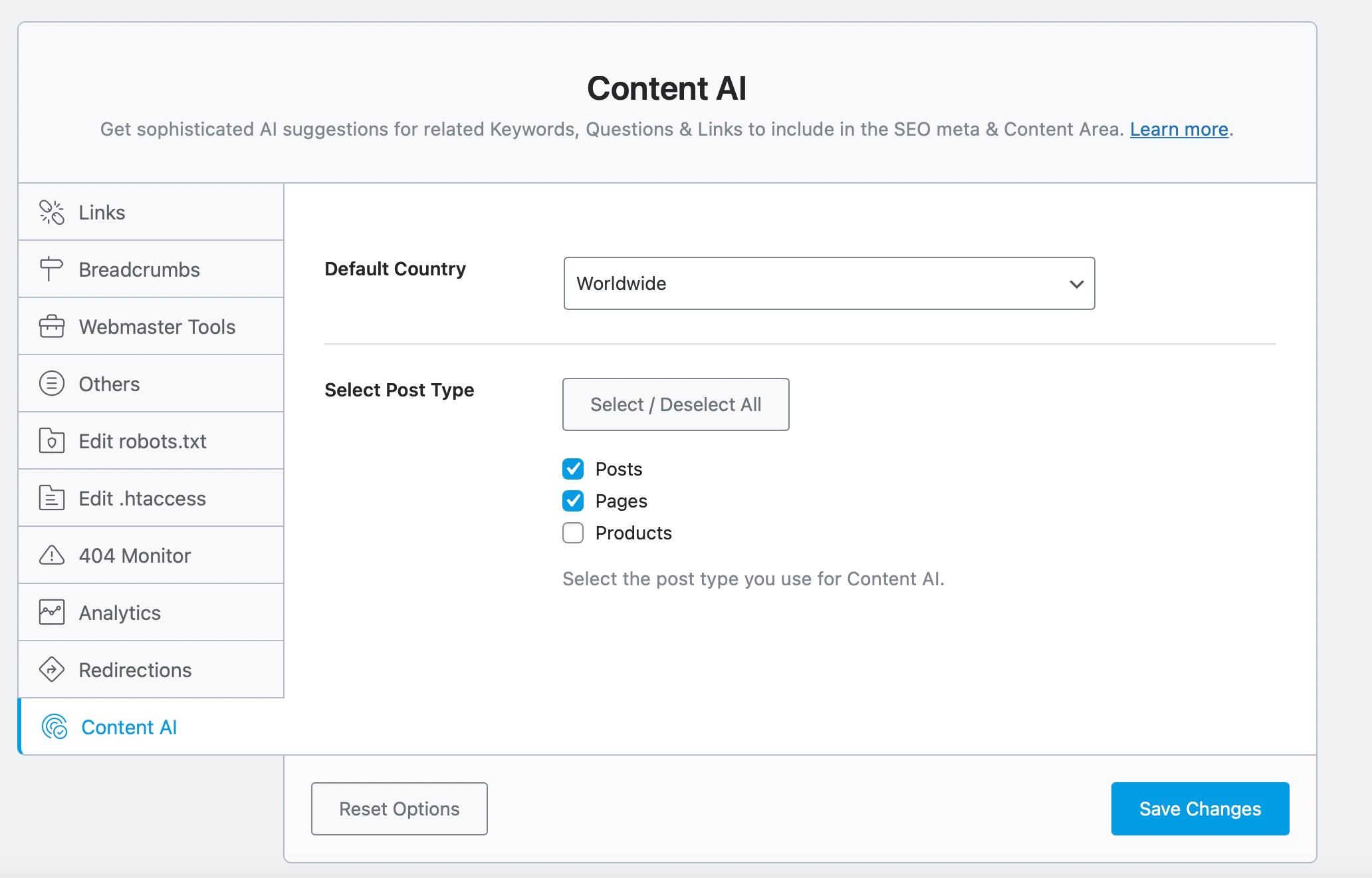 Content AI settings