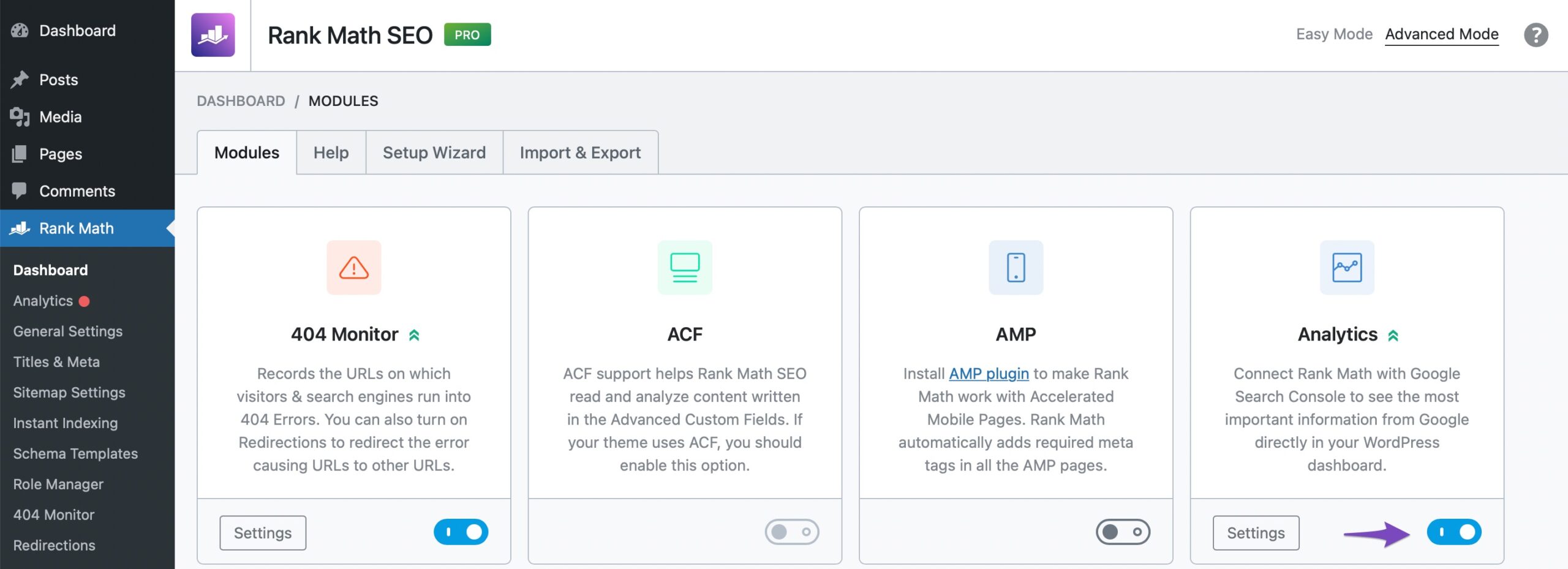 Kích hoạt mô-đun Analytics