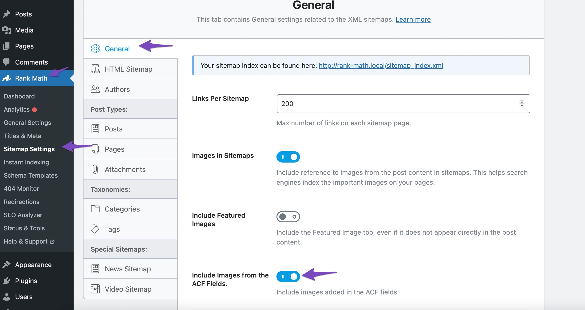 EnableInclude Images from the ACF Fields option