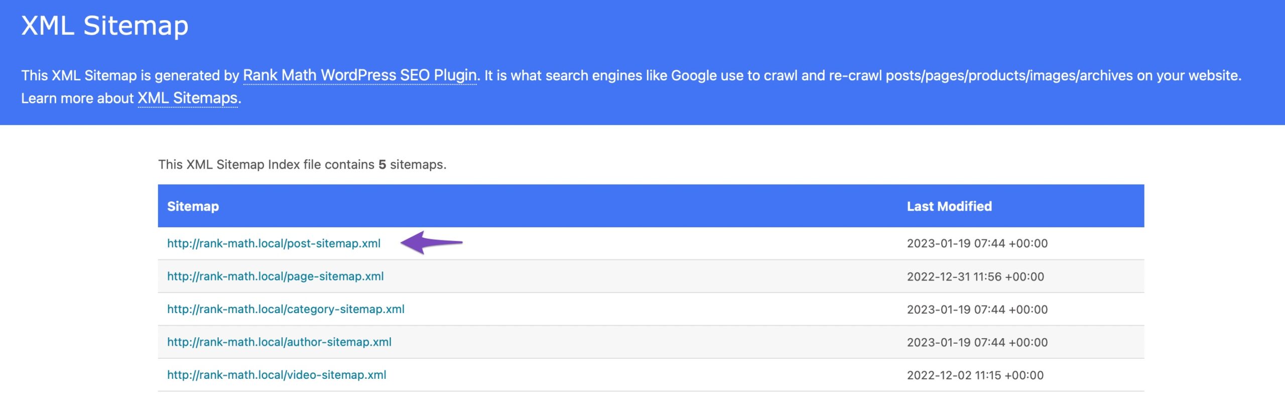 Navigate to the page or post sitemap