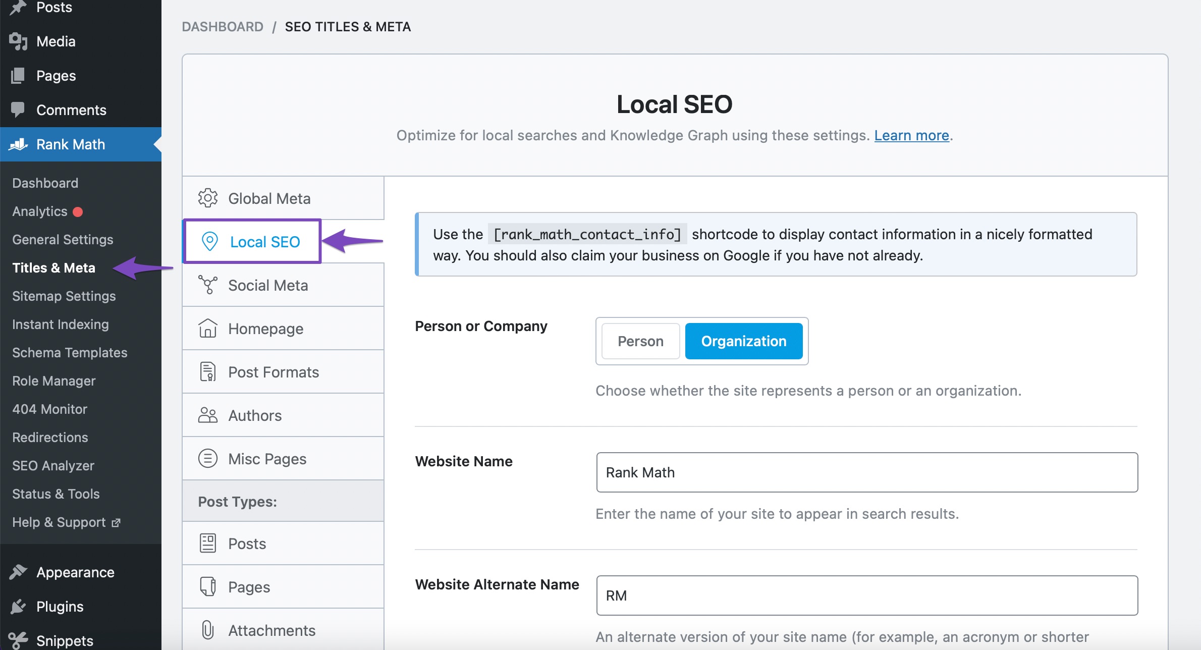 Using Rank Math's Local SEO Module » Rank Math