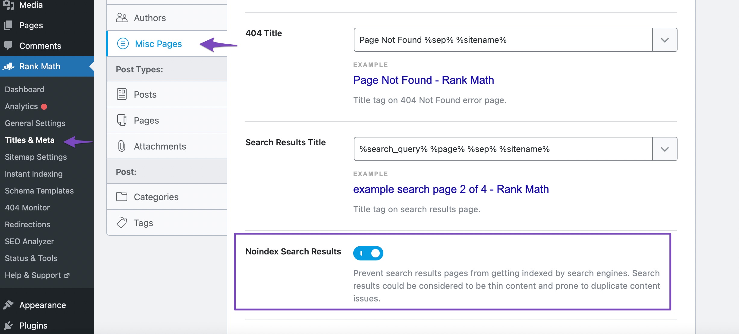 No index search results to fix internal site search spam