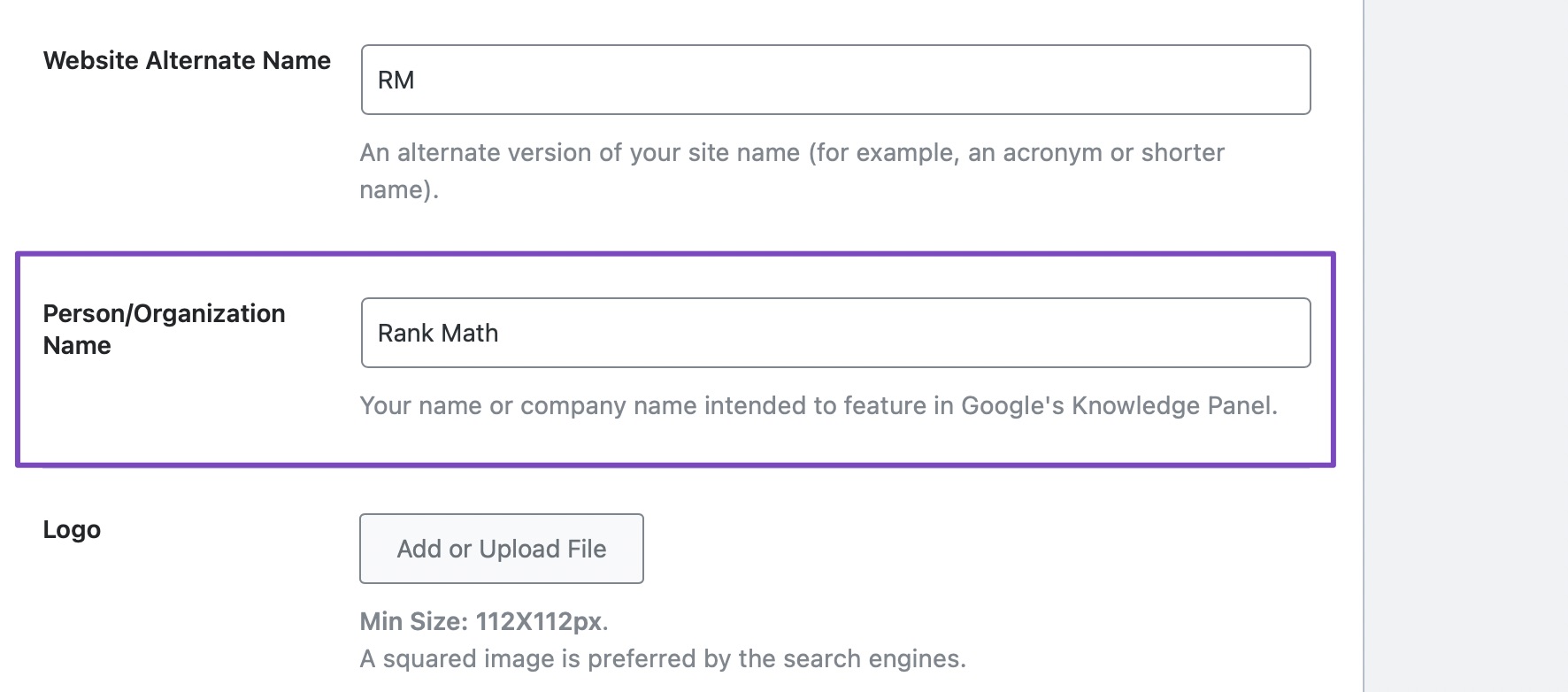 Organization name in Local SEO Titles & Meta settings