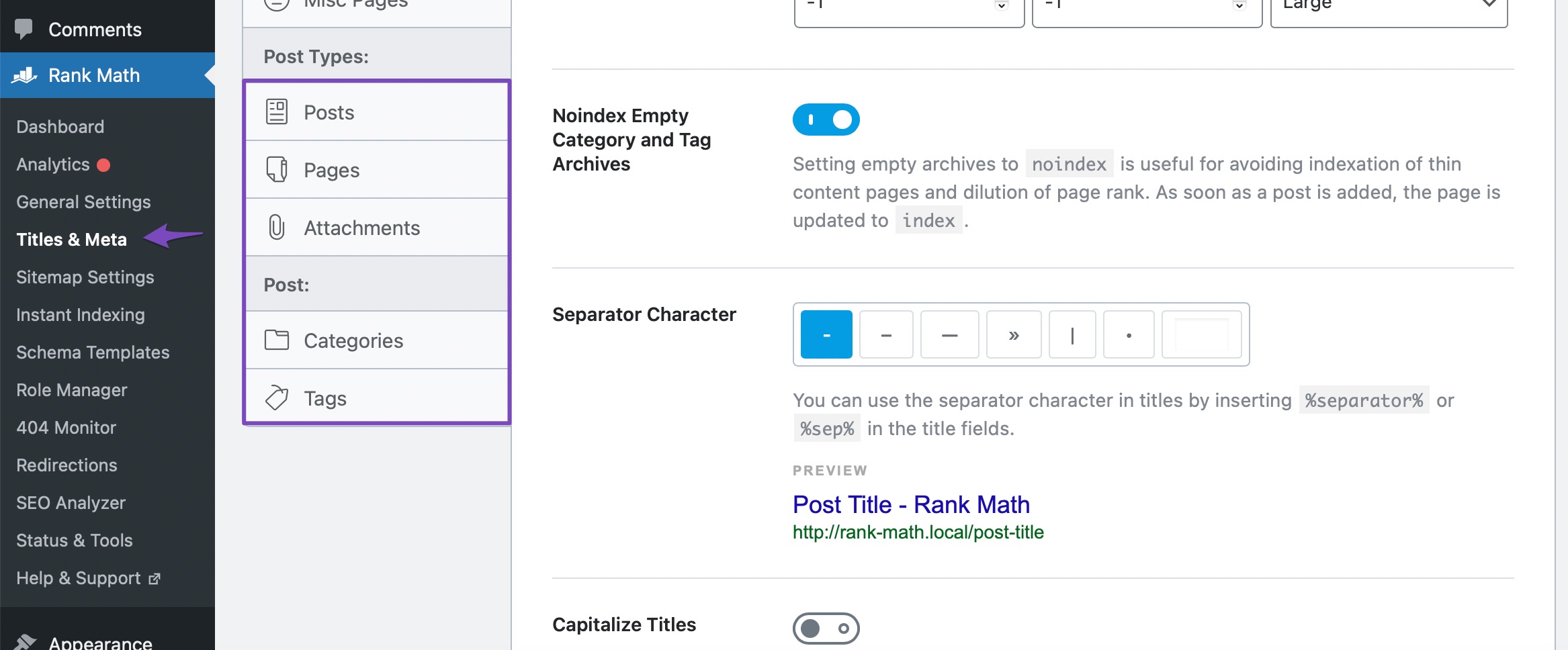 Titles and Meta settings for Posts and Taxonomies
