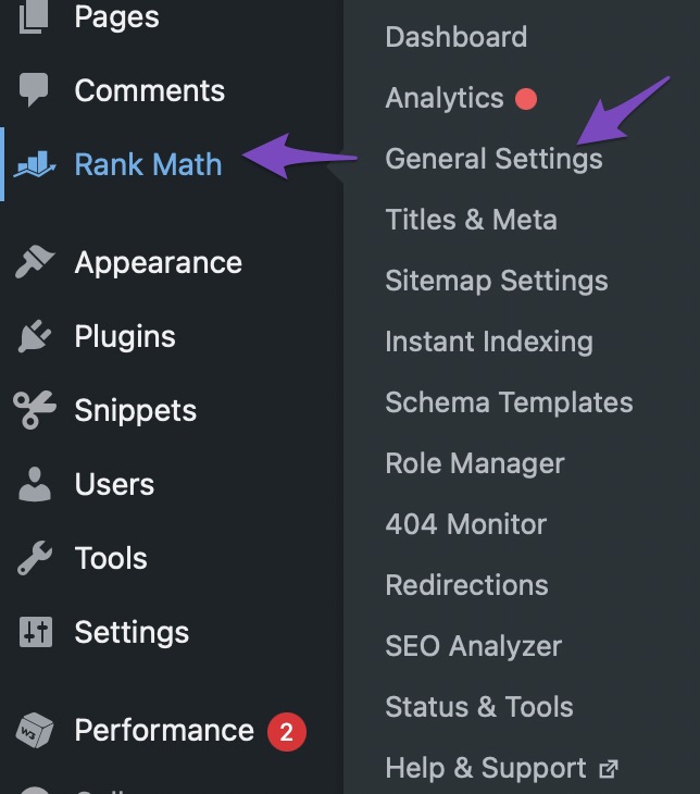 Open Rank Math General Settings