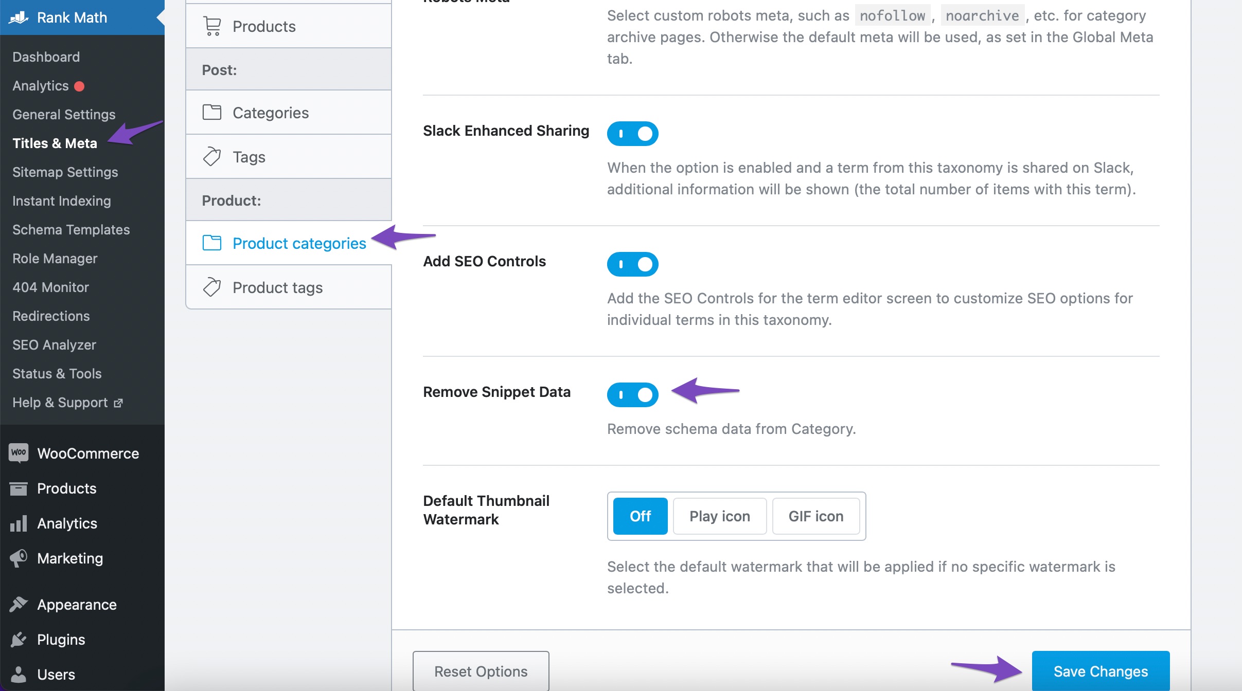 Remove snippet data from product categories