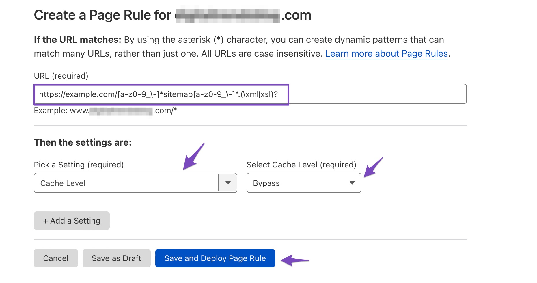 Create a Page Rule to exclude sitemap
