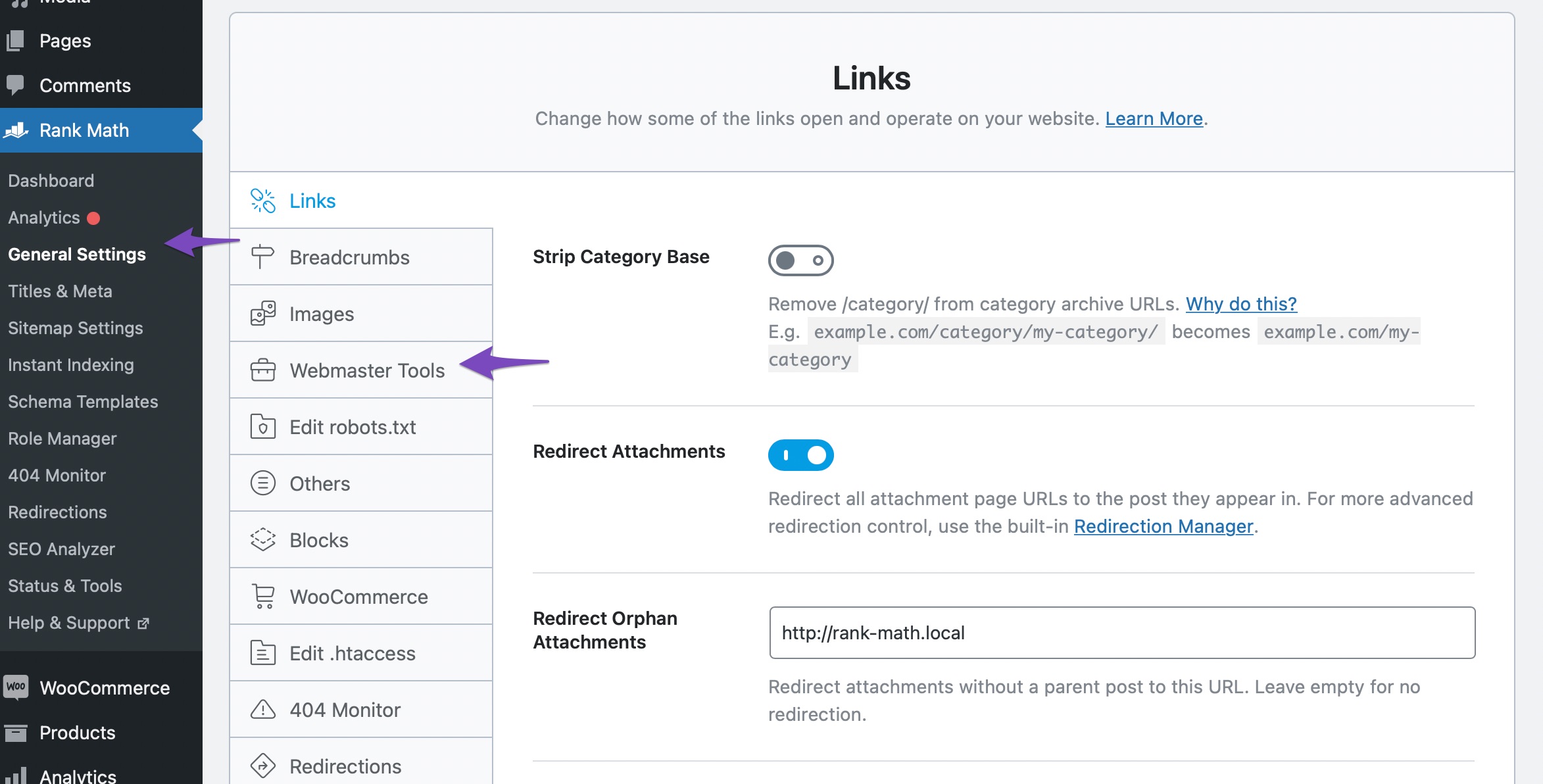 Open Webmaster Tools in Rank Math General Settings