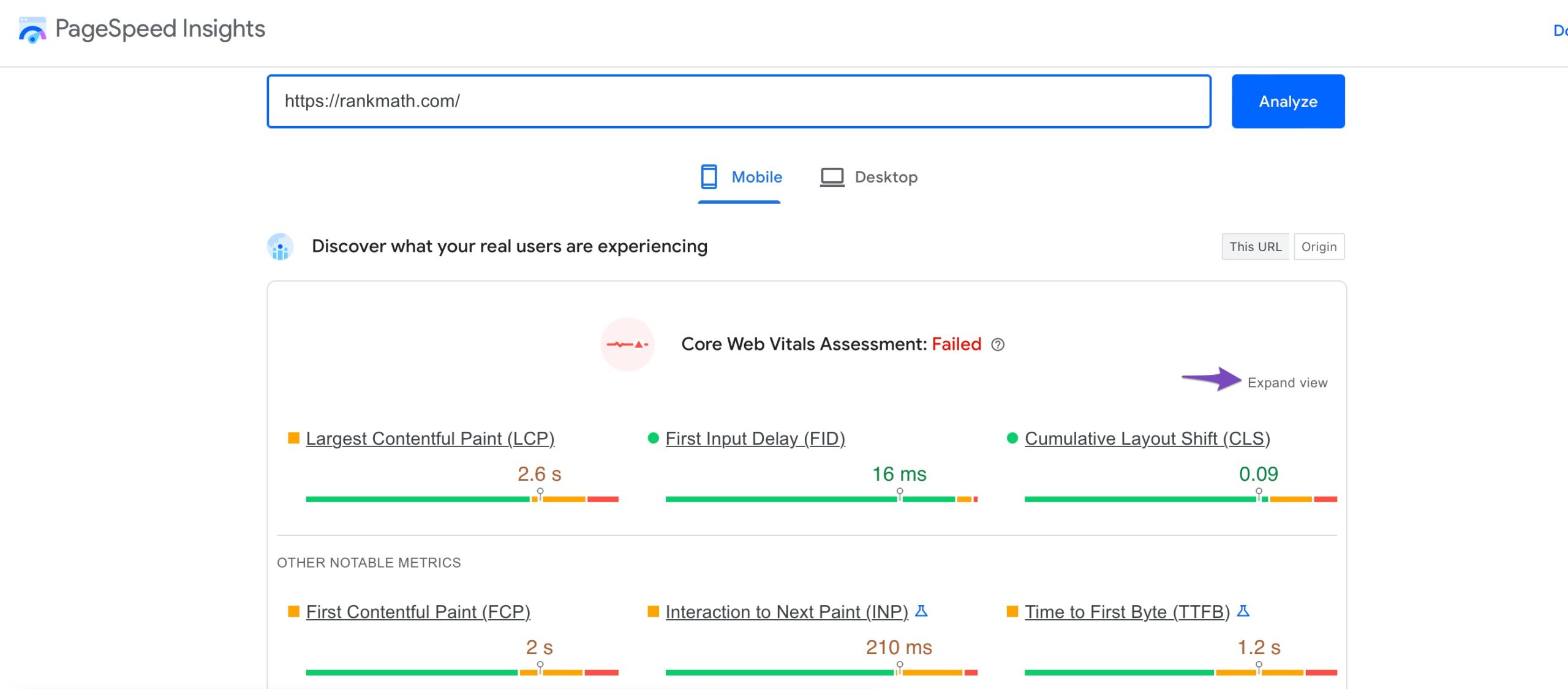 Click Expand View to receive more insights for your page load speed.