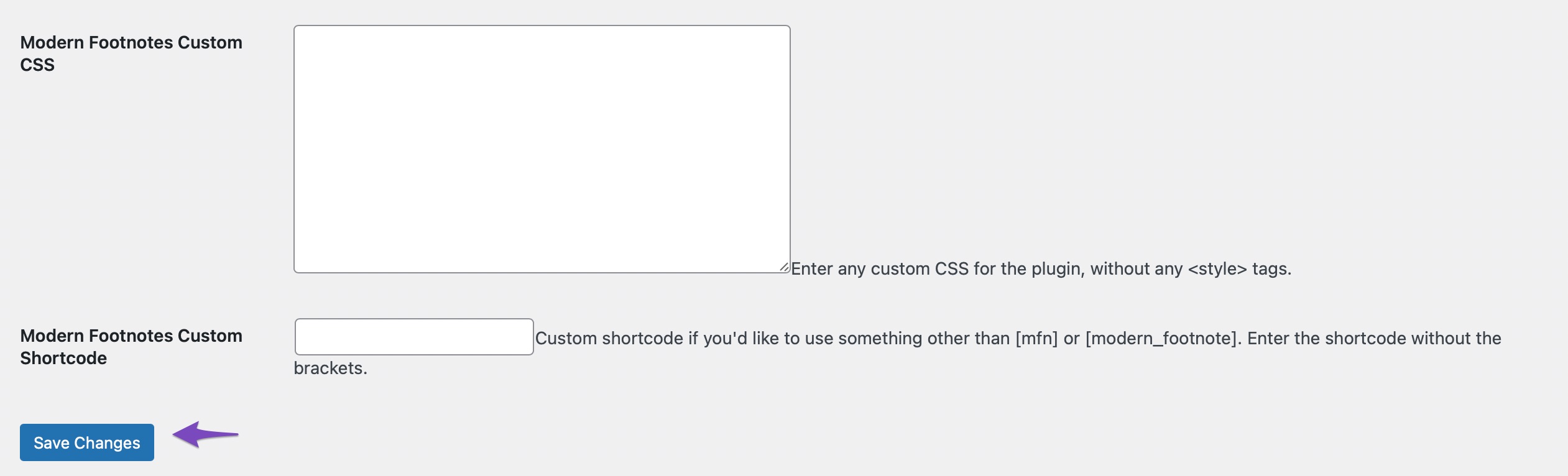 Customization options in Modern Footnote plugin