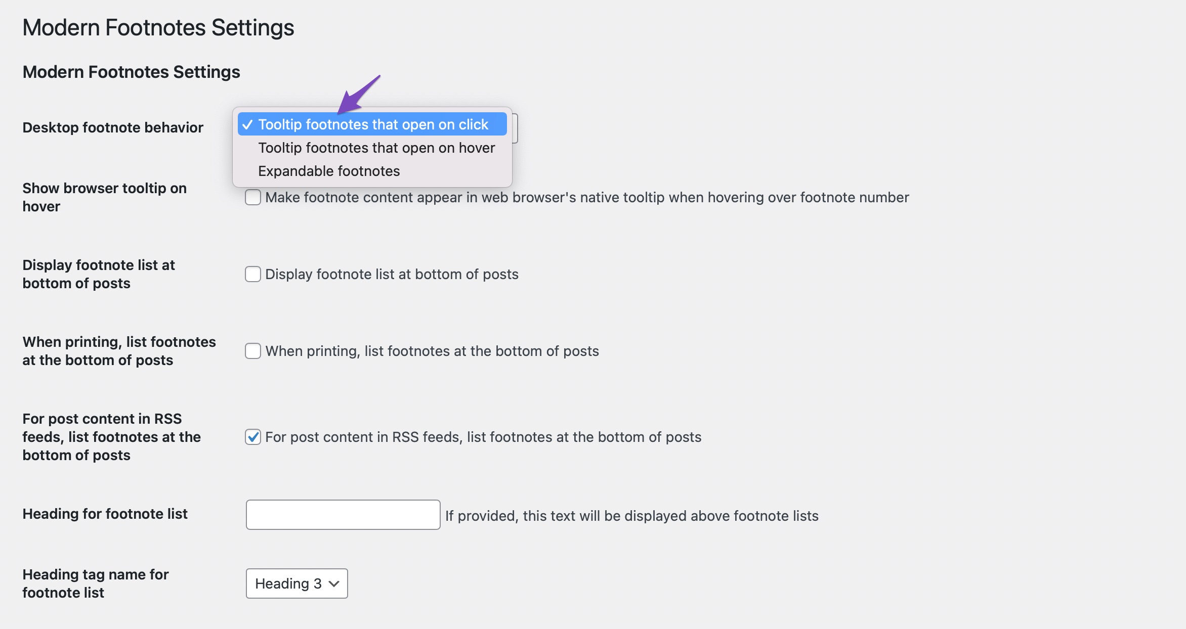 Modern Footnote settings