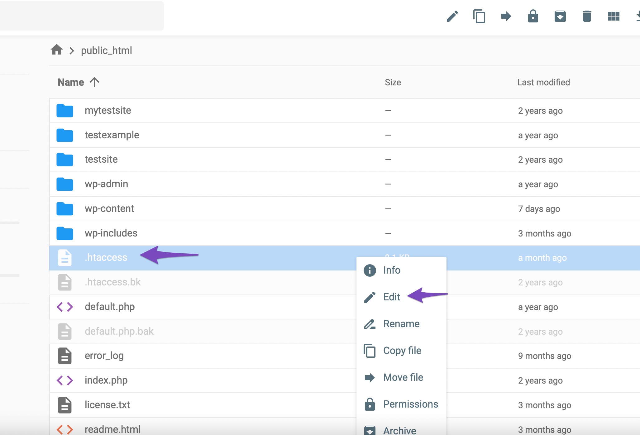 Edit .htaccess file using the cPanel