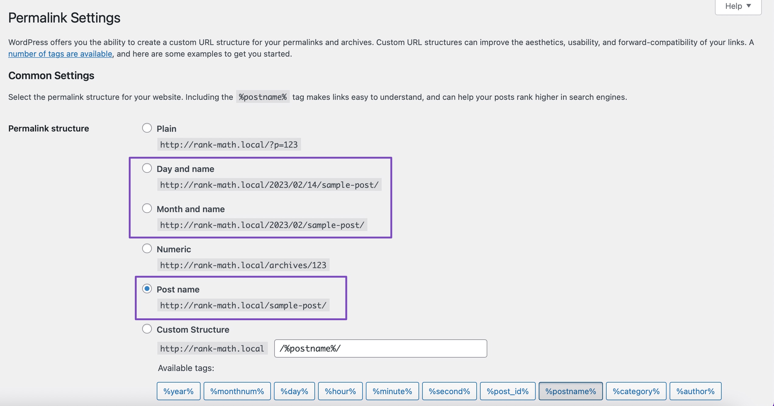 Permalink settings -URLs with trailing slash