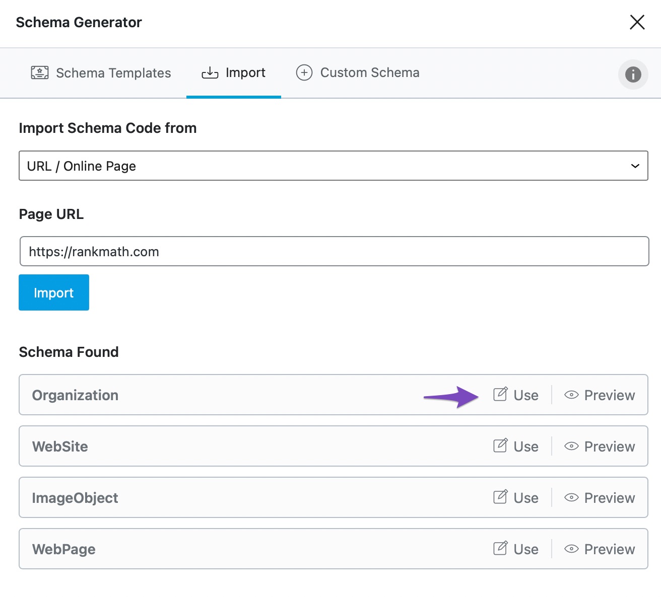 Use Imported Schema