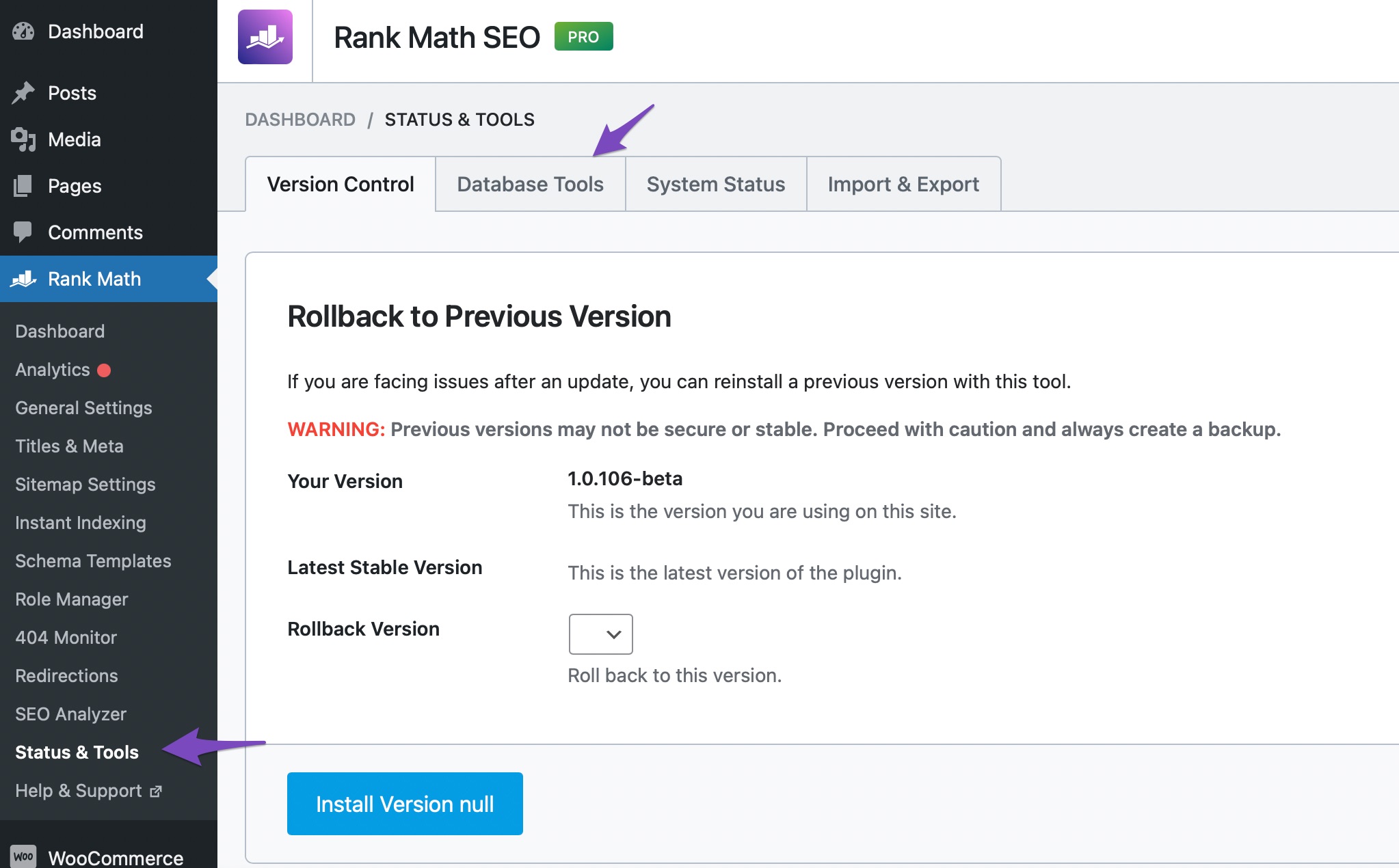 Navigate to Database Tools