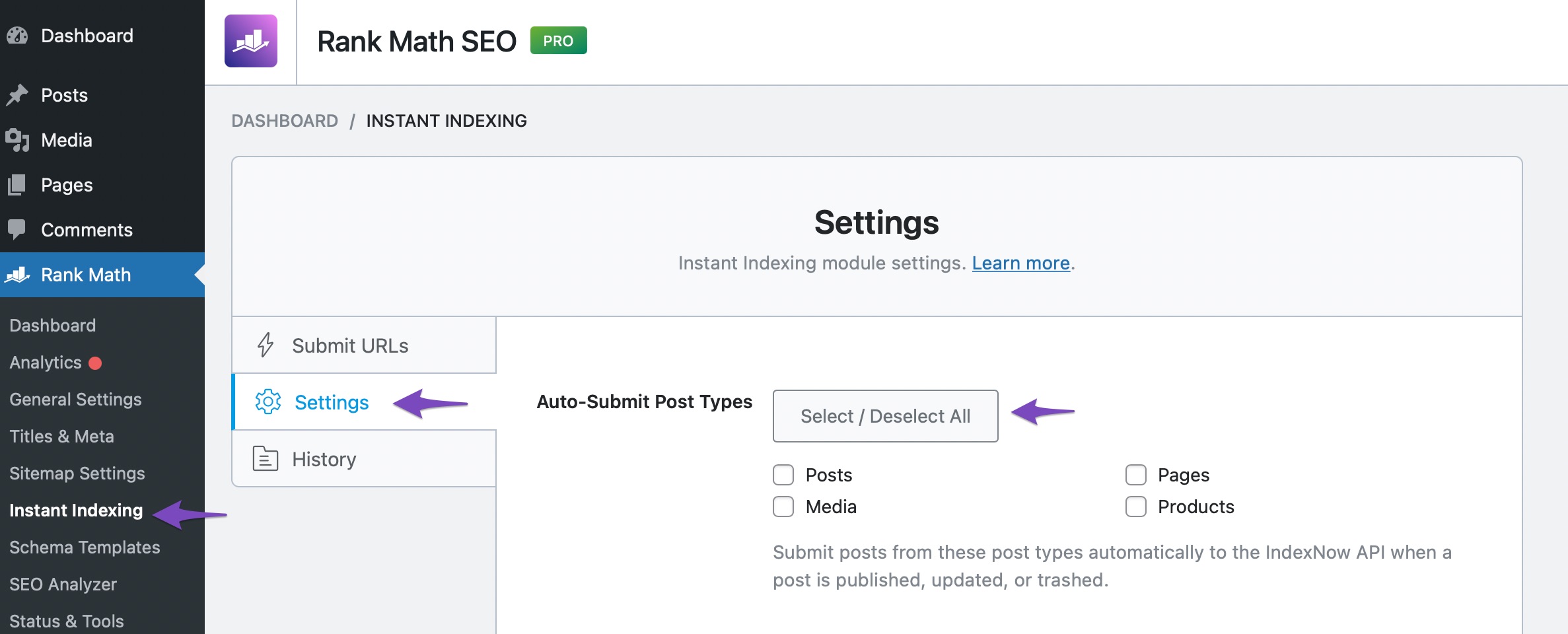 Deselect auto-submission in the Instant Indexing Settings