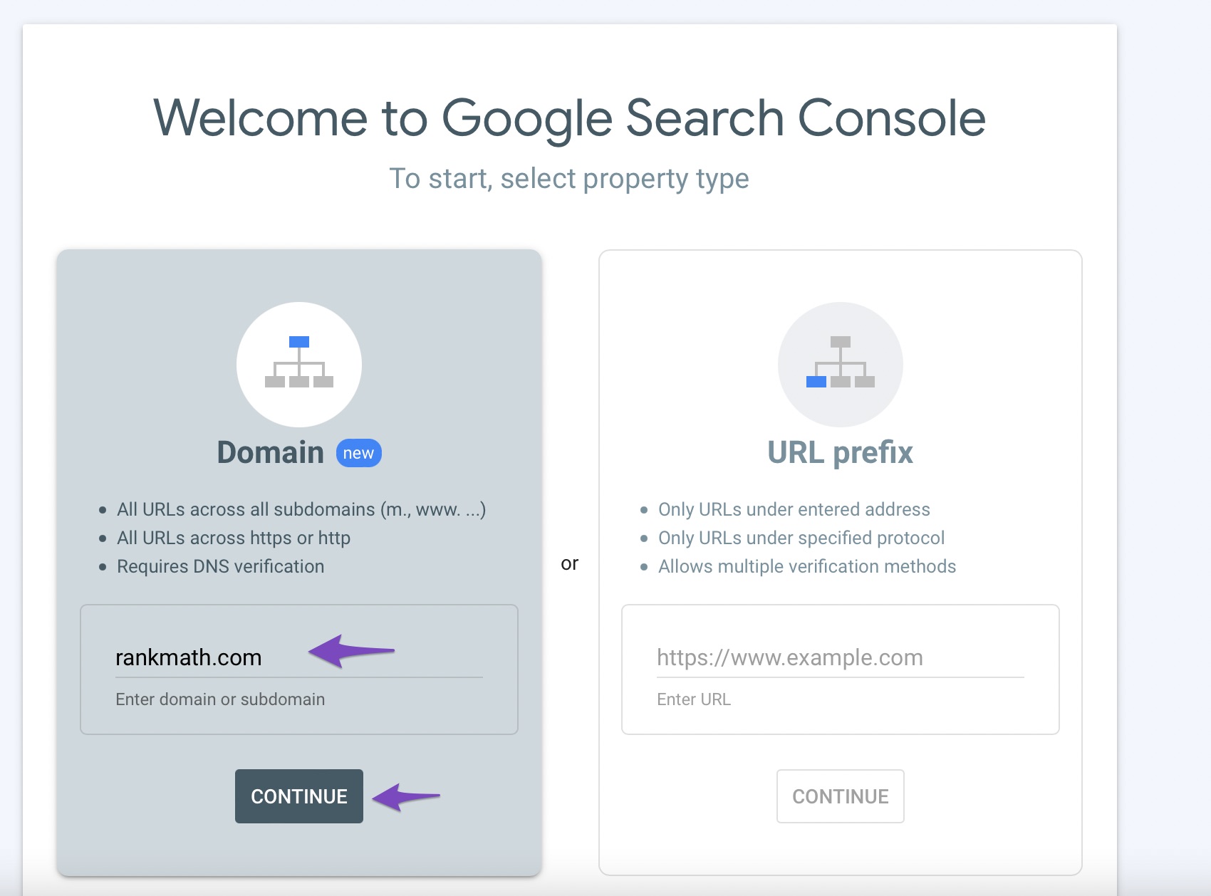 search console enter domain