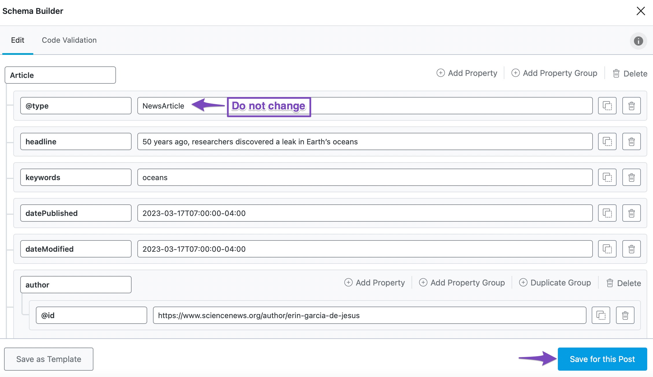 Modify the Schema and save it