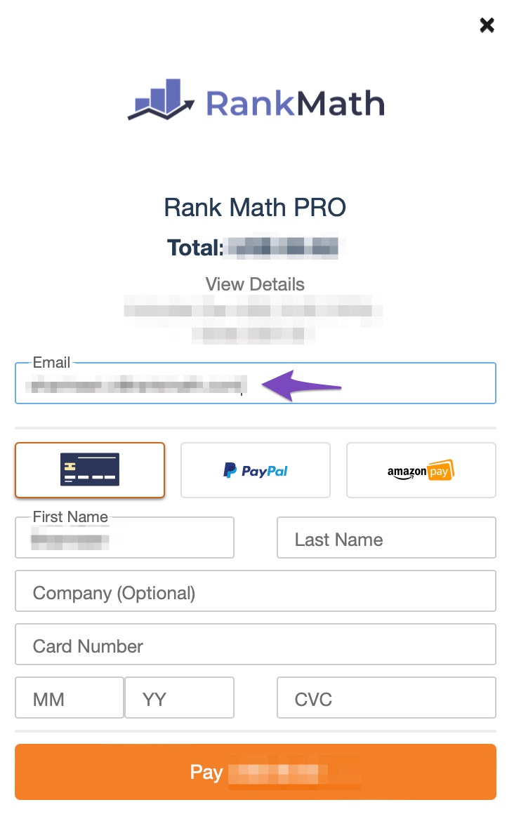 Rank Math PRO sign-up page