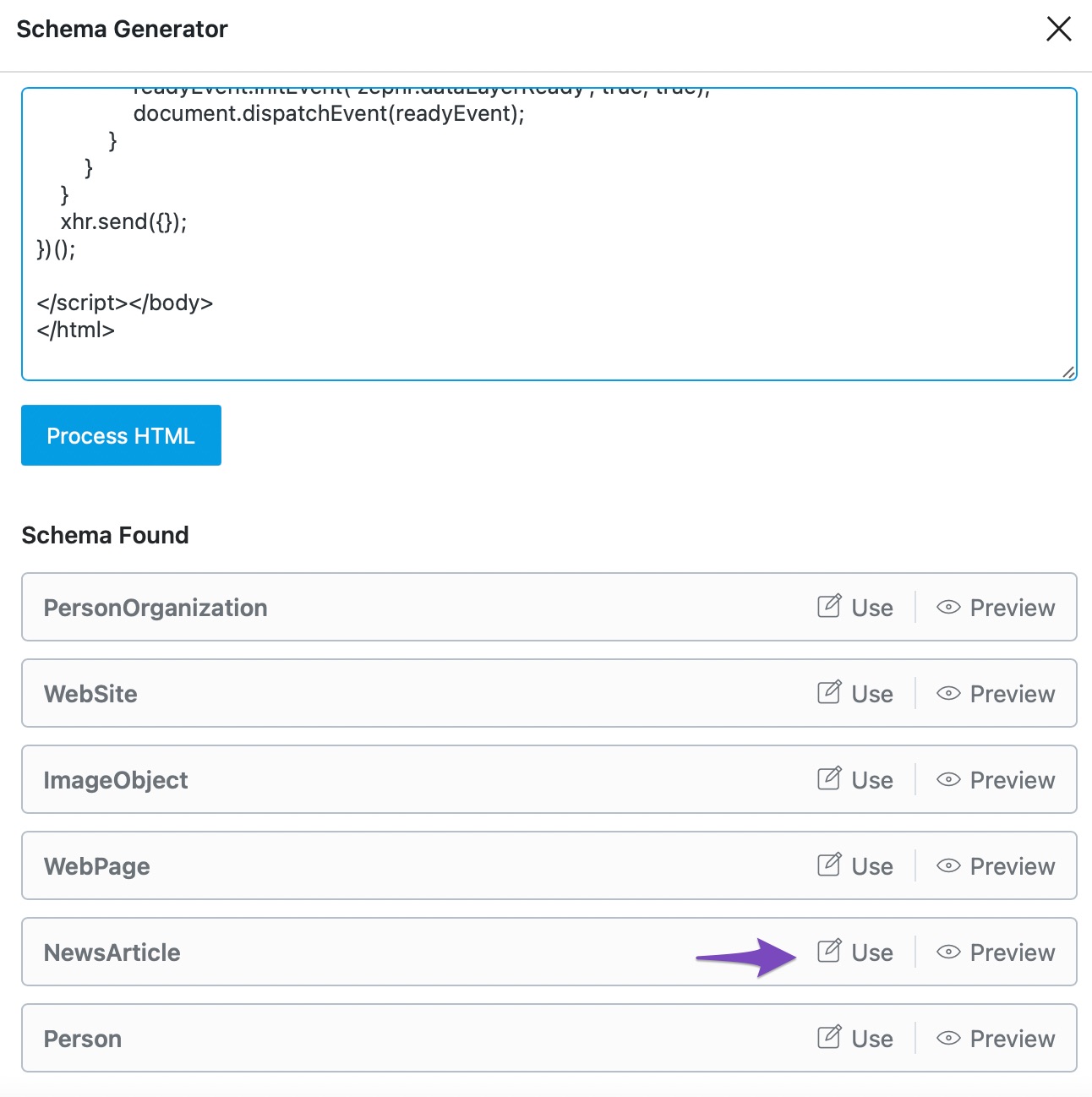 Click Use to use the Schema