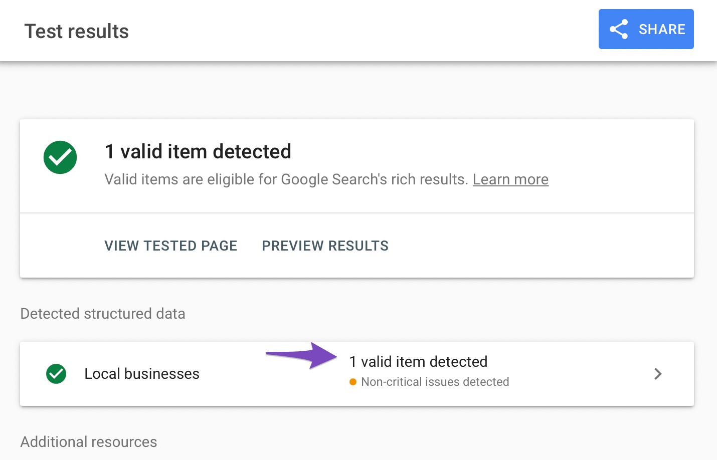 Click Detected structured data for more details