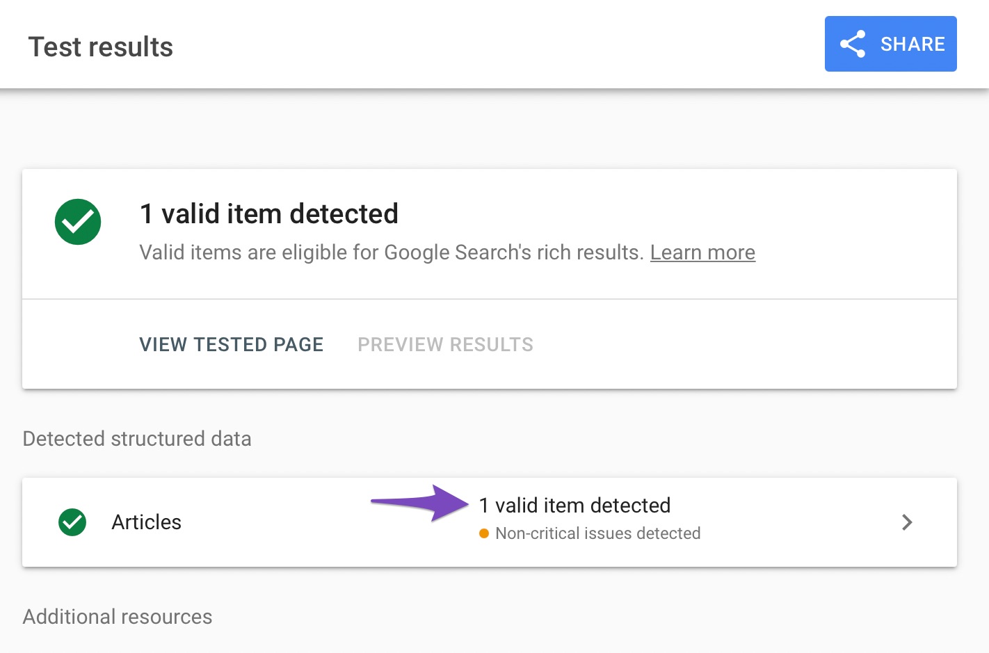 Click Detected structured data for more details