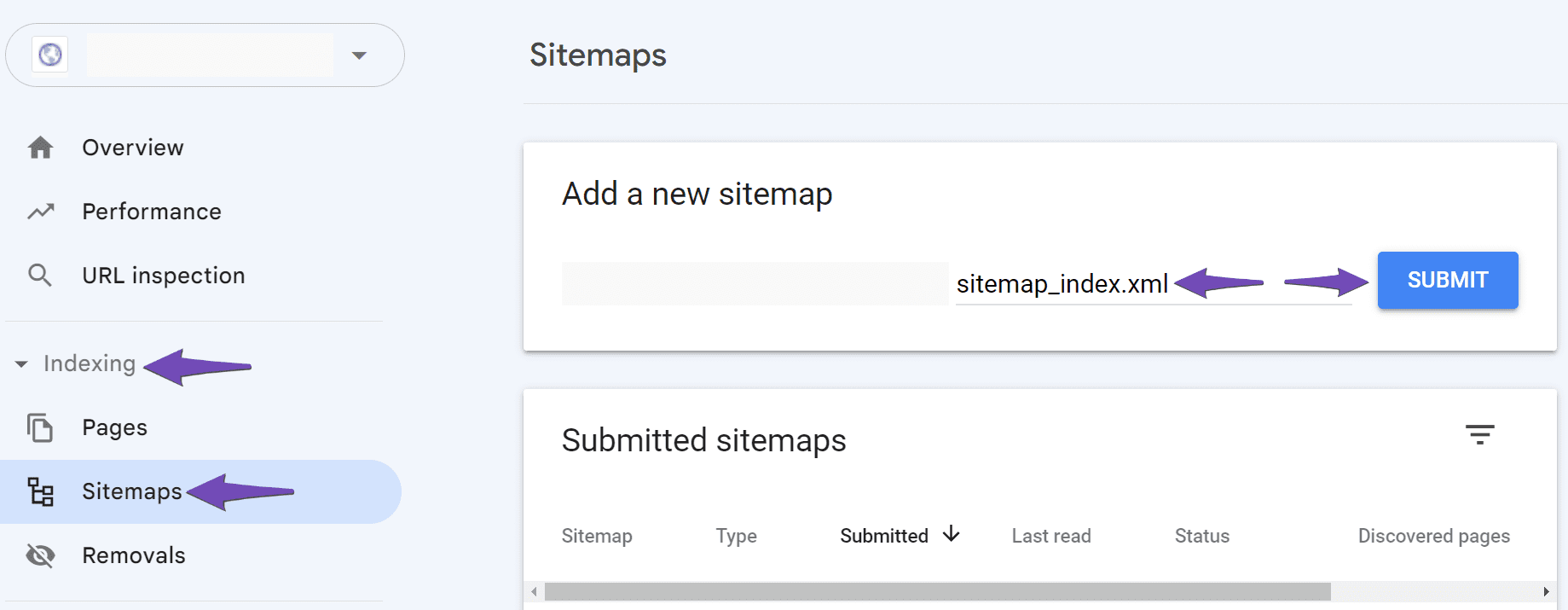 Add the sitemap to Google Search Console