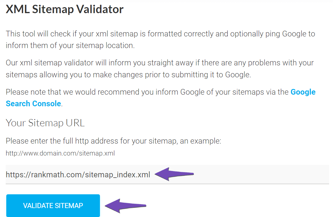 An example displaying how to validate a sitemap