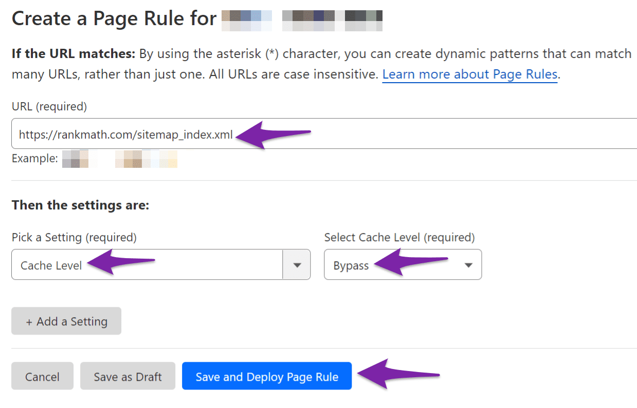 Configure the Page Rule settings