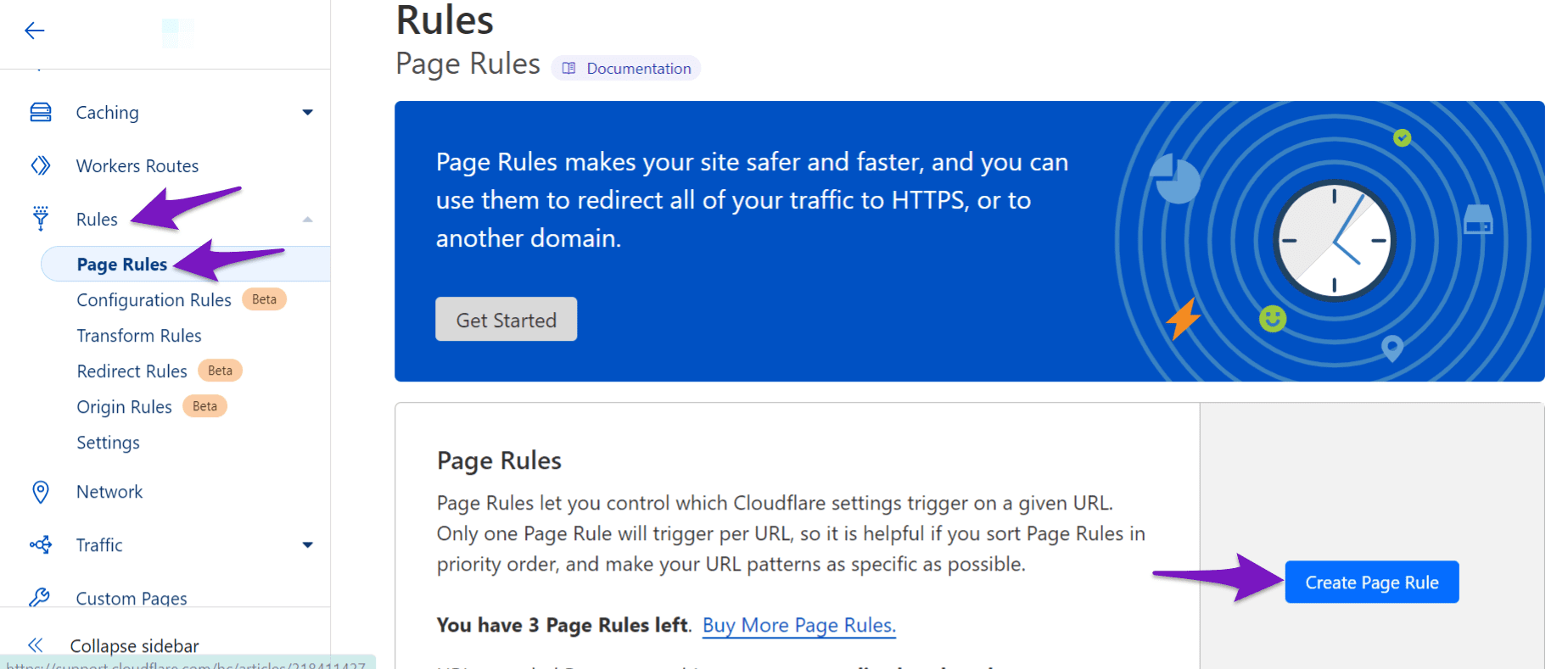 Create Page Rule in Cloudflare