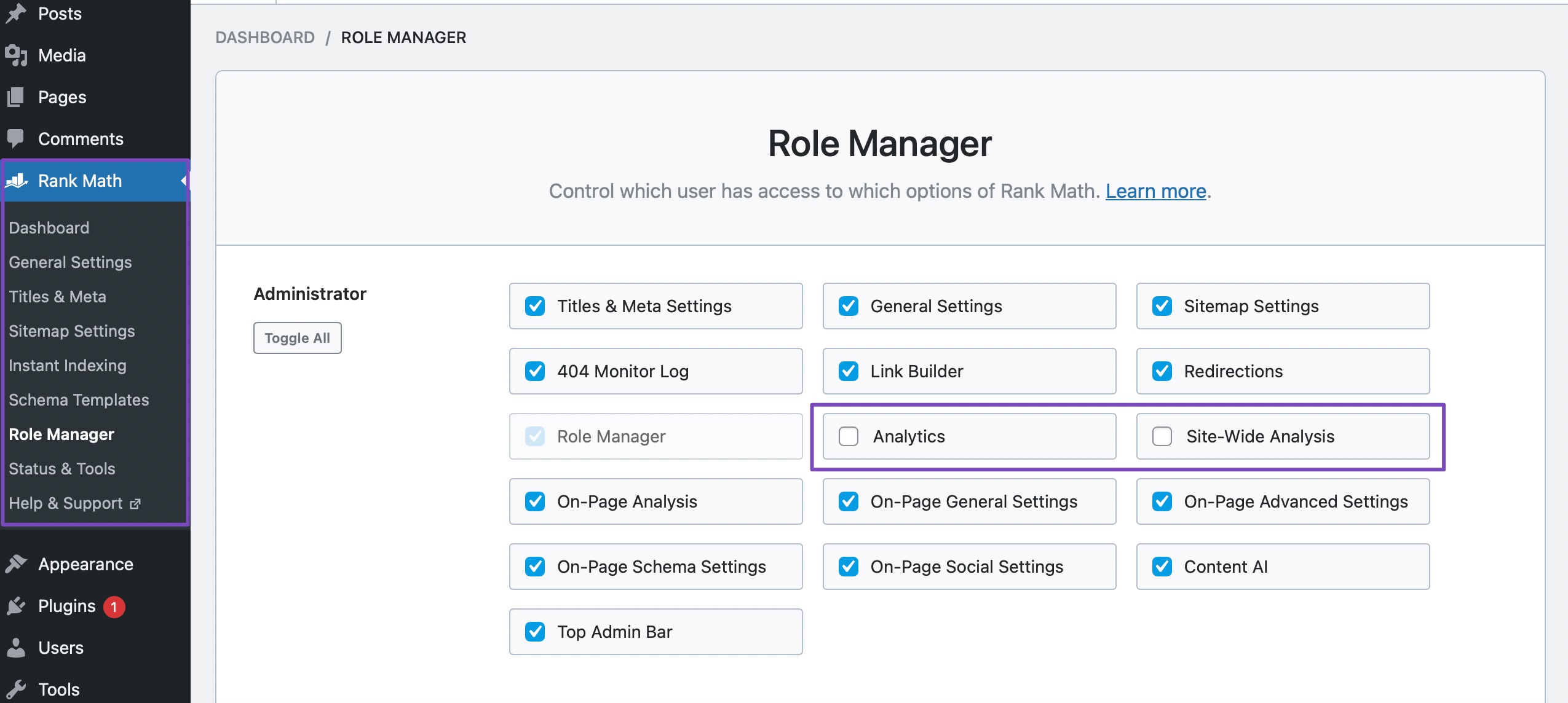 Analytics and Site-Wide Analytics disabled