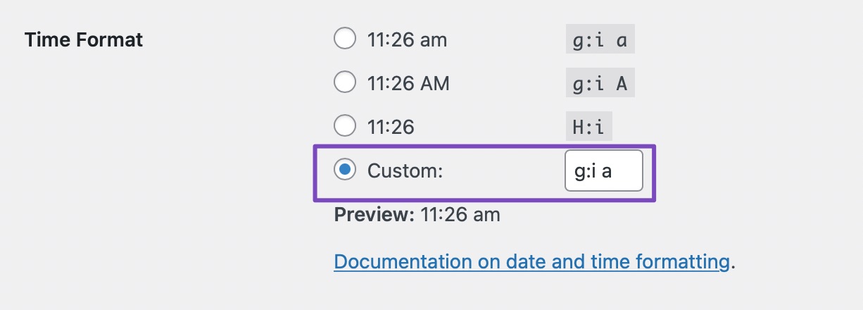 custom time format