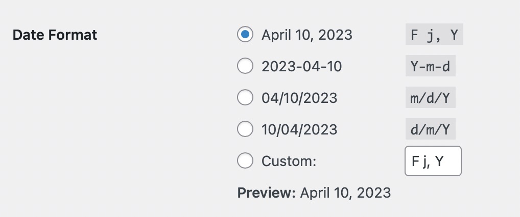 date format setttings