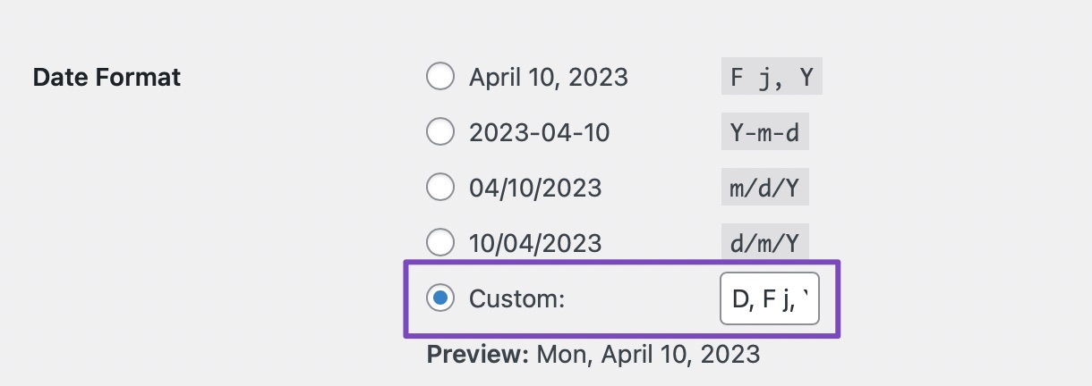 set custom date