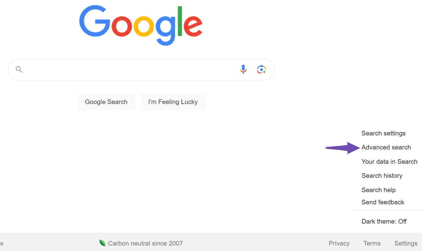 Access Advanced search from Google Settings