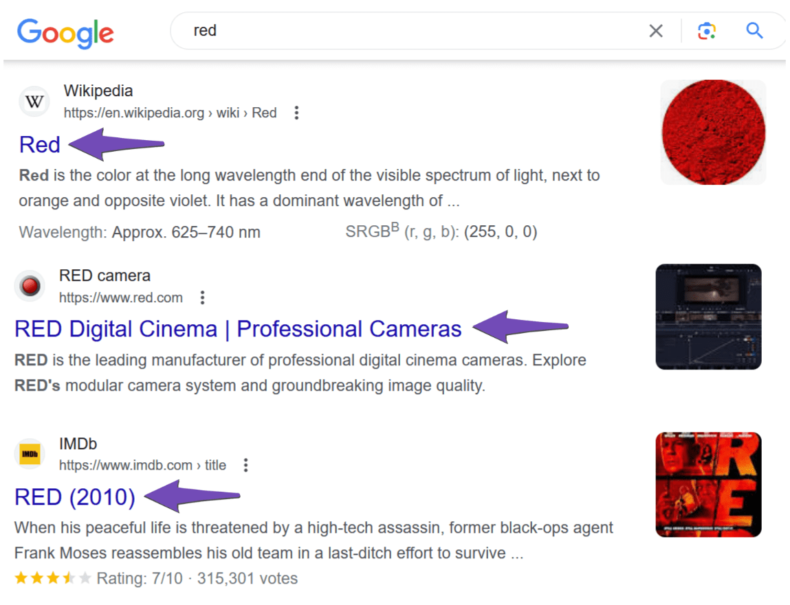 Example of a Google Search result