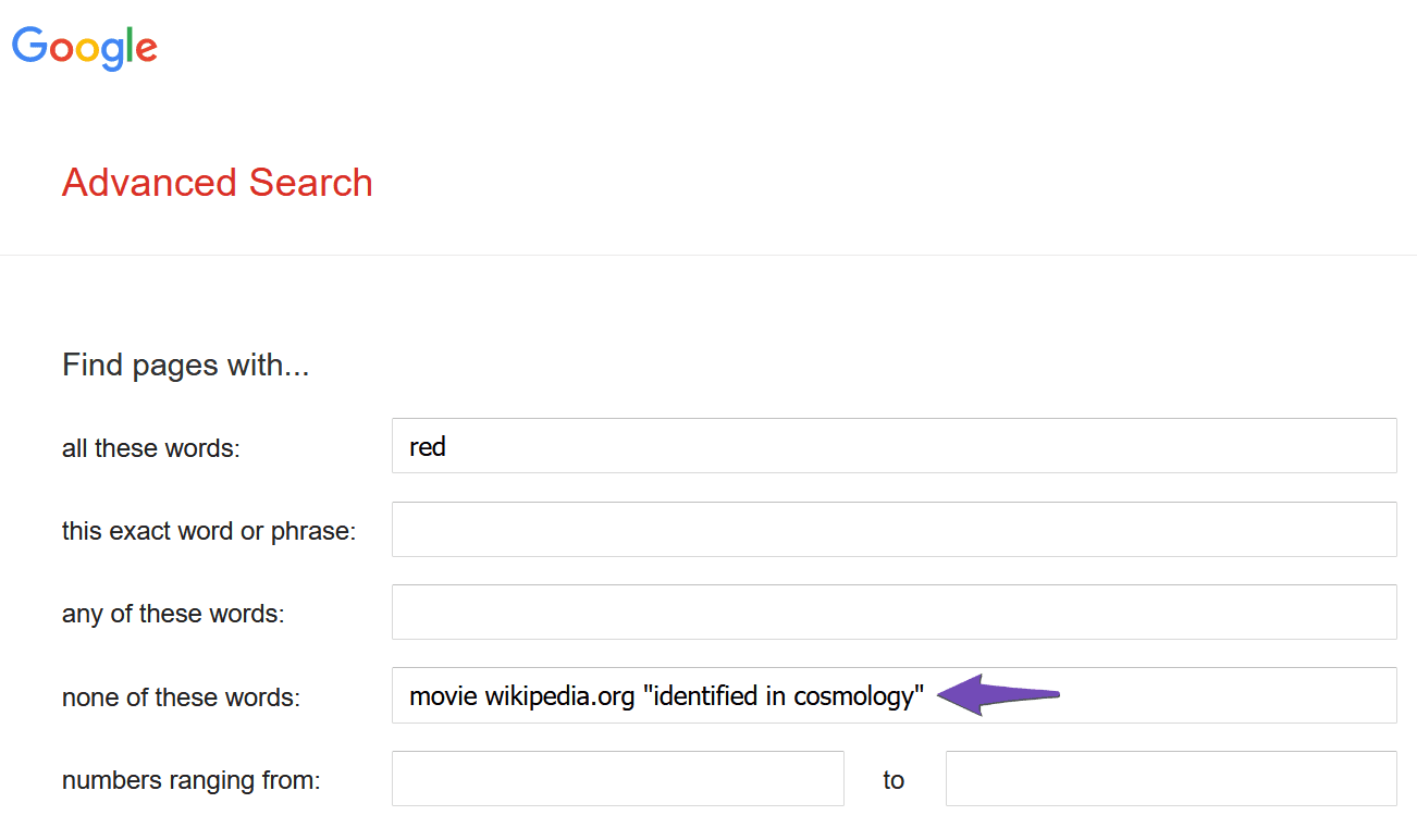 Exclude words in Advanced search