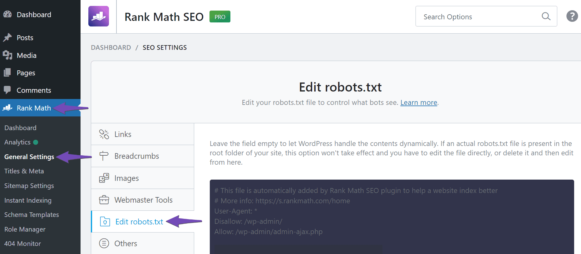Navigate to Edit robots.txt to edit your robots.txt file