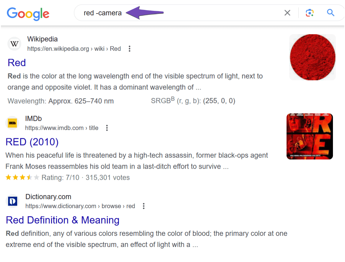 Use minus to exclude a word from Google Search