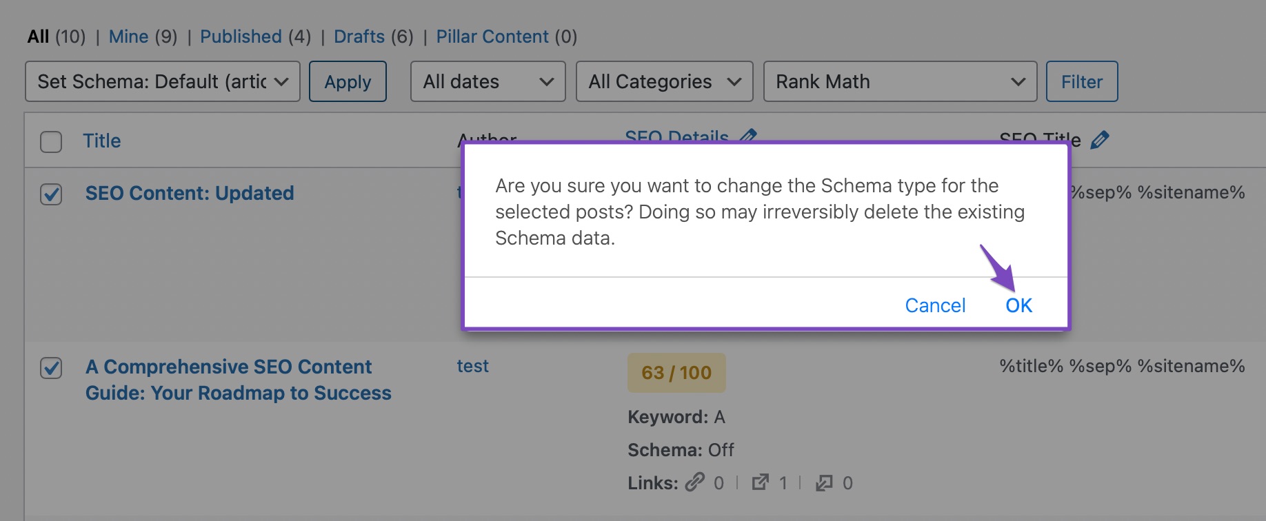 Confirmation prompt for setting default Schema