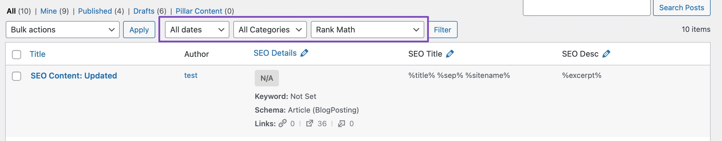 Filtering option in WordPress Posts screen