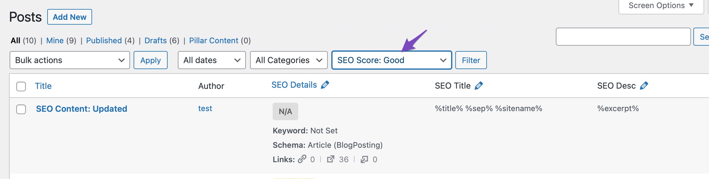 Filter posts by Good SEO Score