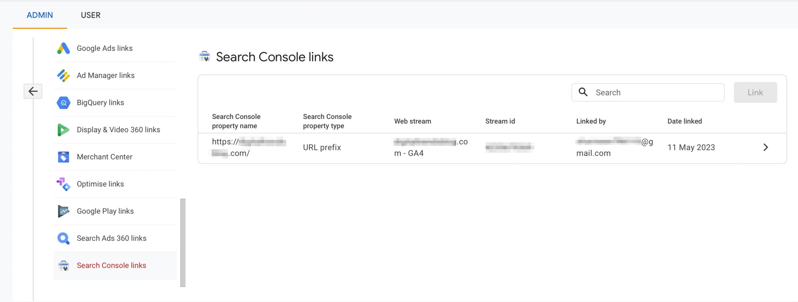 Search Console link created