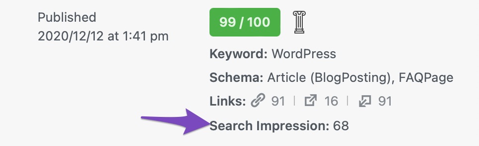 Search Impressions in SEO Details post column