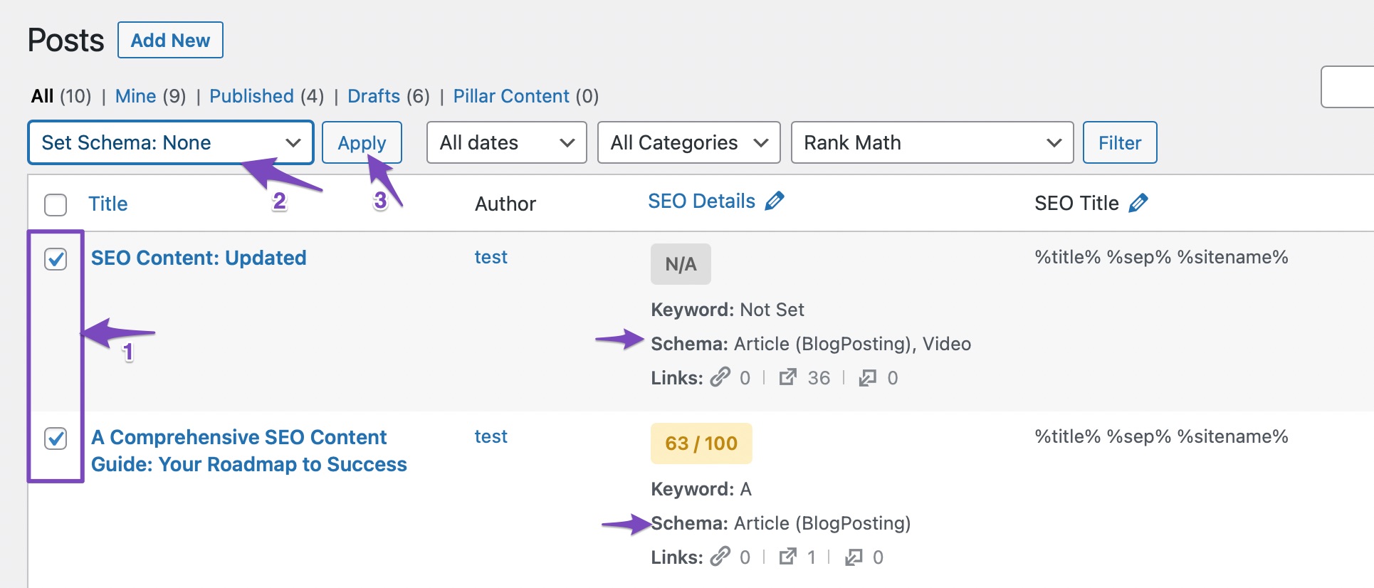 Set Schema none using bulk actions