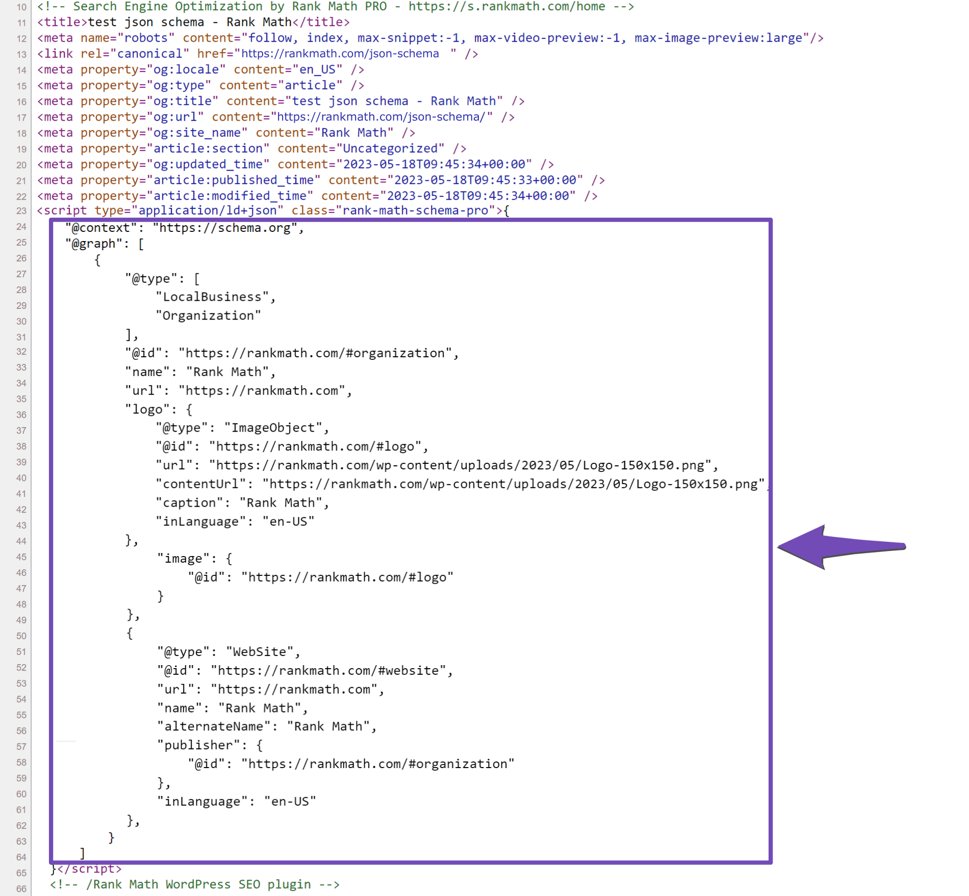 Unminified version of Rank Math Schema