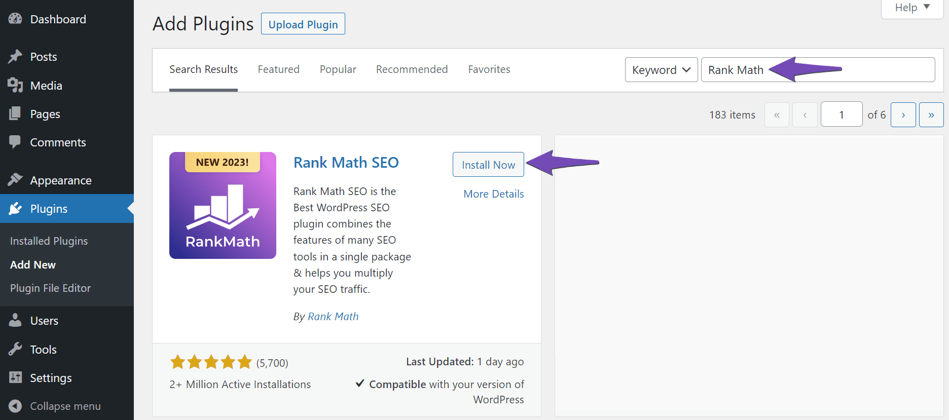 Click Install Now to install Rank Math