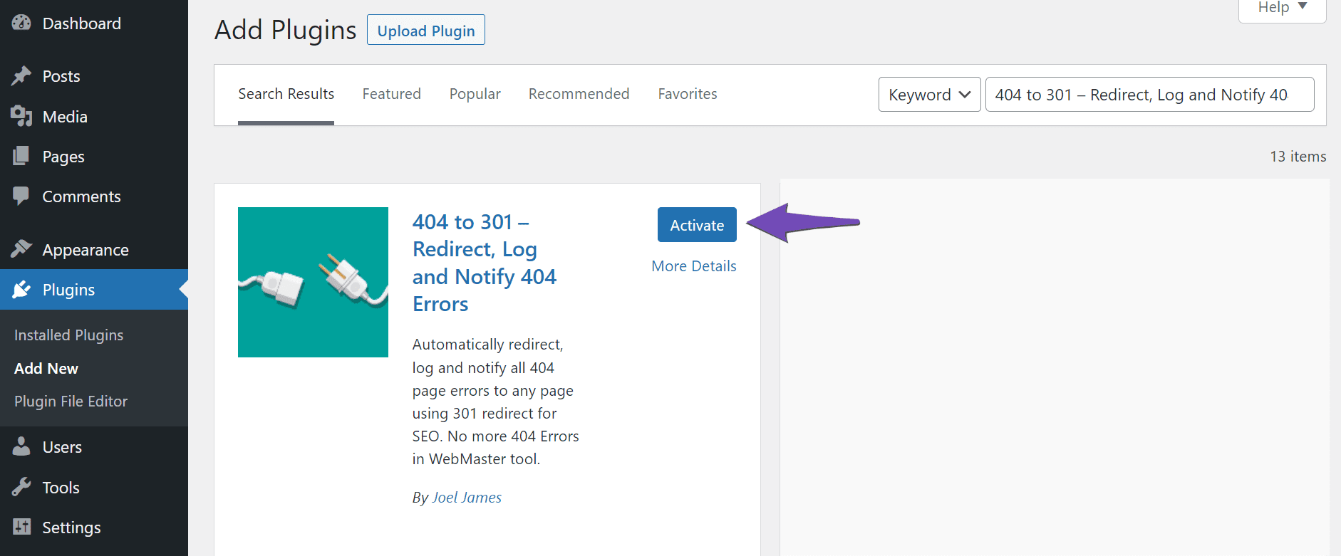 How to activate 404 to 301 - Redirect, Log and Notify 404 Errors