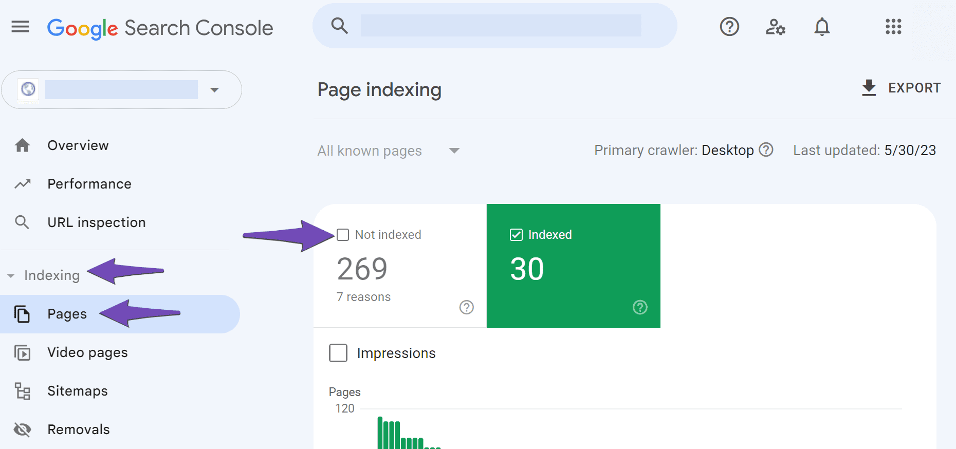 Navigate to Google Search Console Not indexed tab