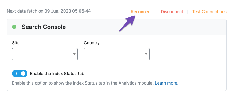 Reconnect Search Console connection